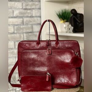 WILSON Elegant Red Leather Briefcase Set.